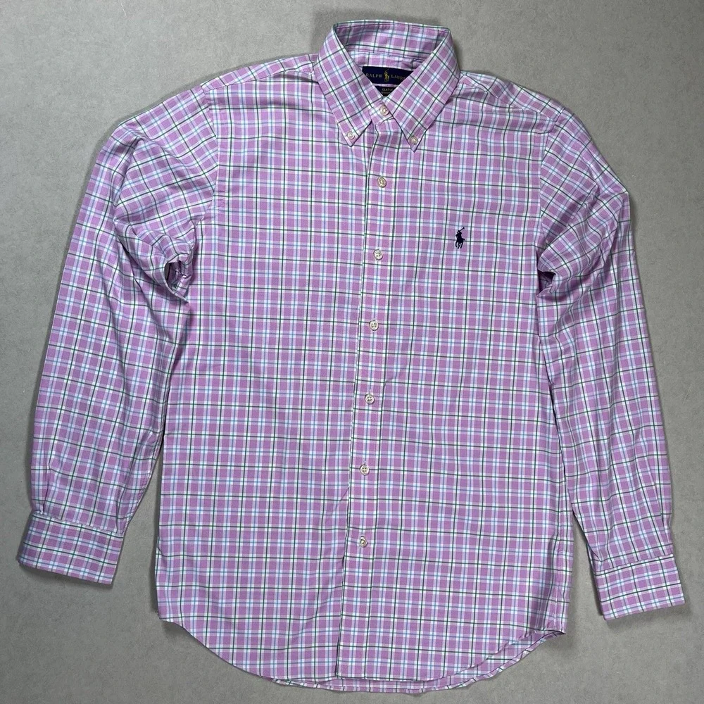 Polo Ralph Lauren Mens Pink Plaid Classic Fit Performance Shirt Sz Small Preppy‎